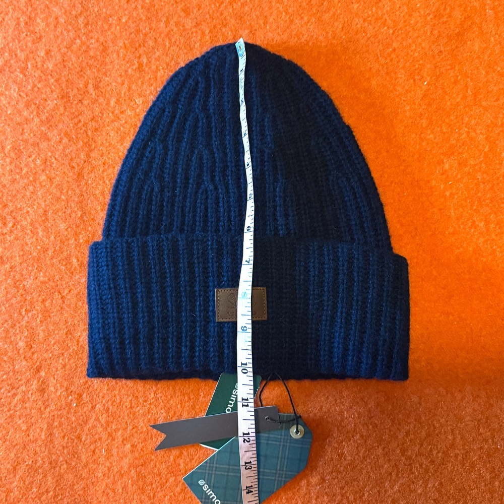 Simons navy blue ribbed pure recycled lambswool chunky tuque hat beanie NWT - Picture 7 of 11